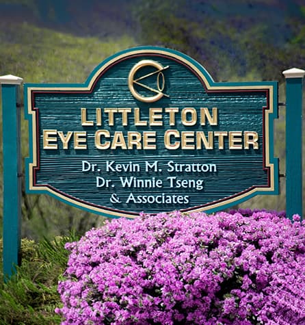 sign of the Littleton Eye Care Center, with doctor's names: Dr. Kevin M Stratton, Dr. Winnie Tseng, and Associates